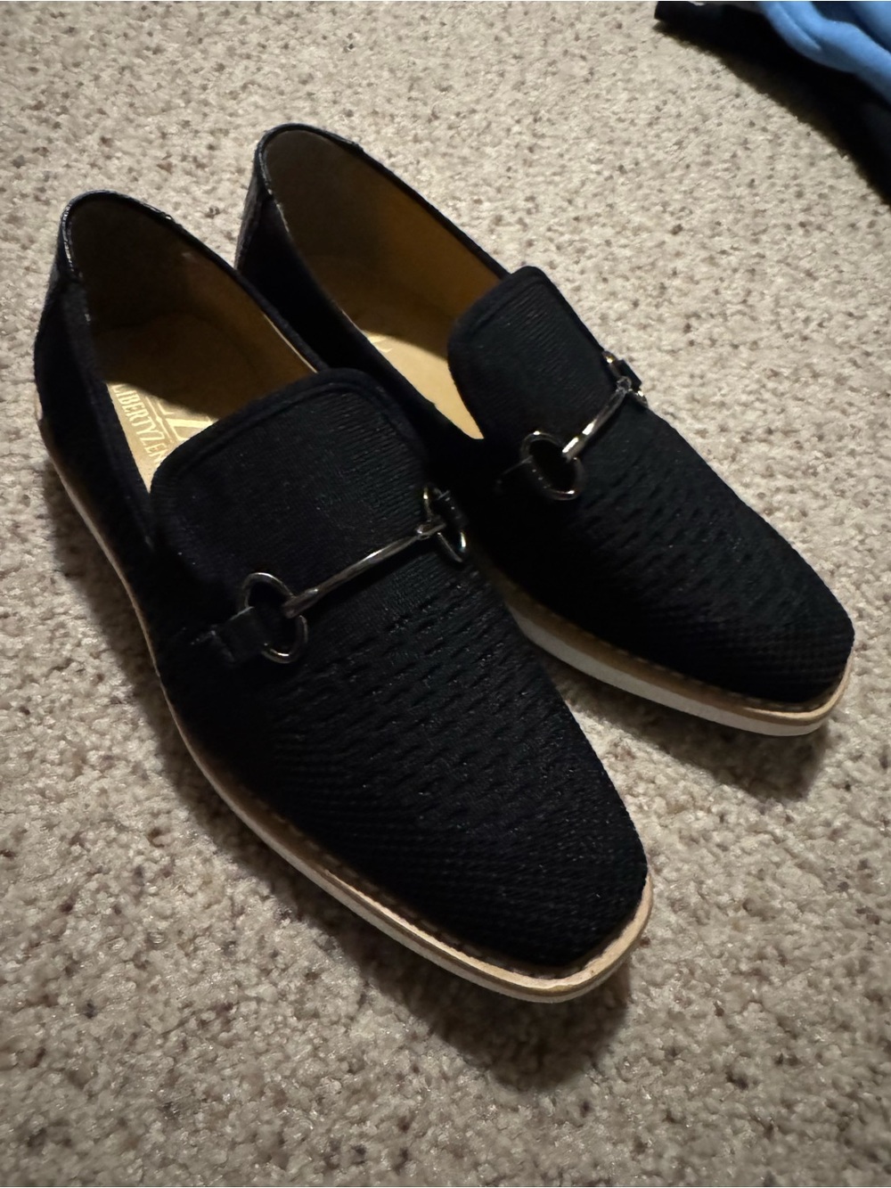 Kids Black Knit Slip-On Dress Loafers with Metal Bit
